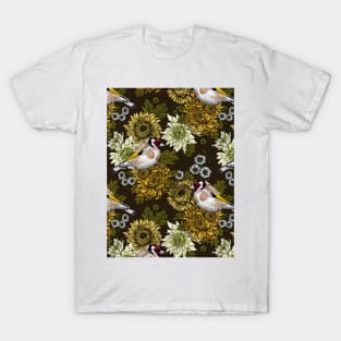 Goldfinch and chrysanthemum flowers T-Shirt